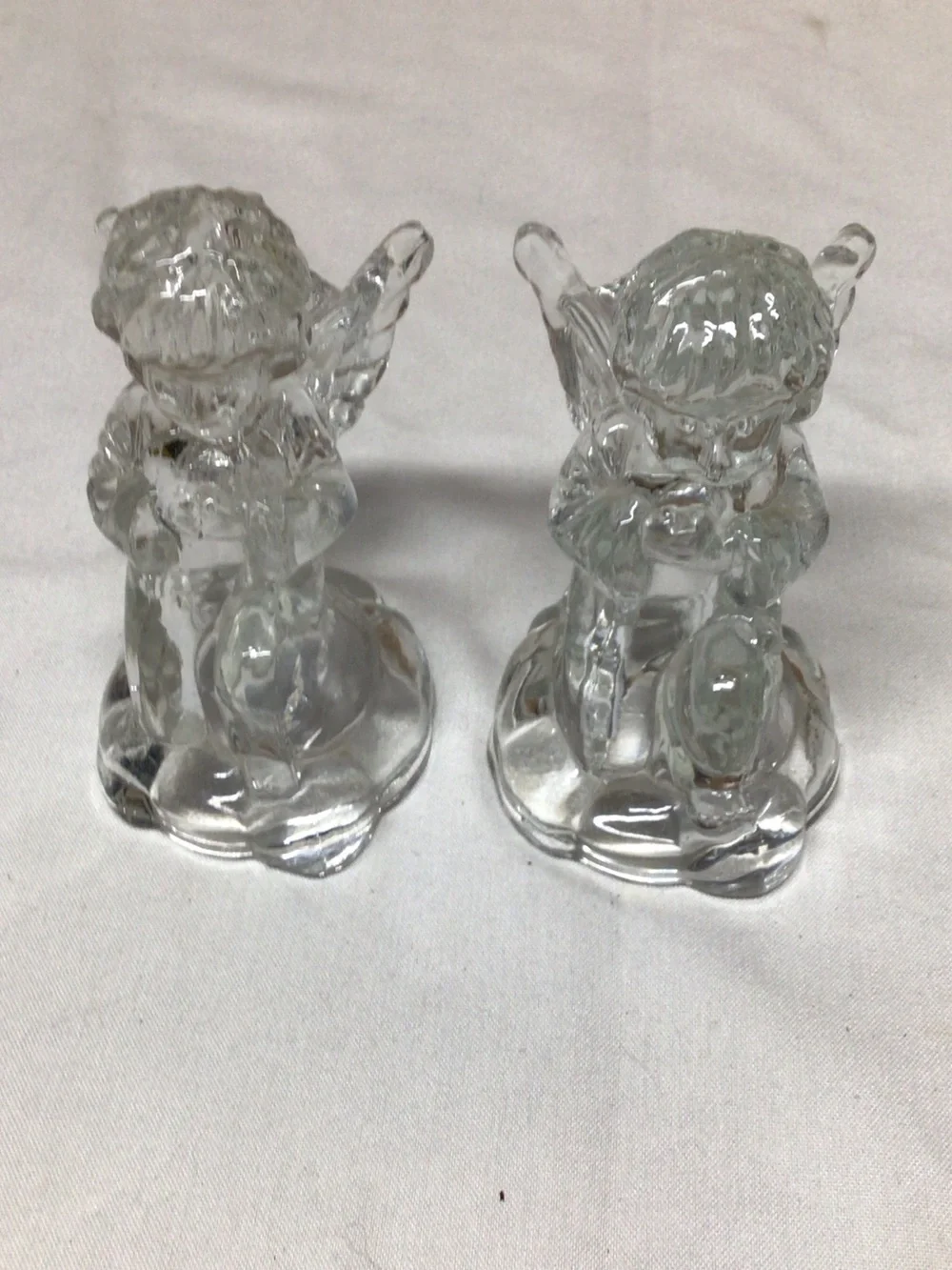 Clear Glass Angel Figurine Pair - Decorative Home Accent   candle holders  Xmas